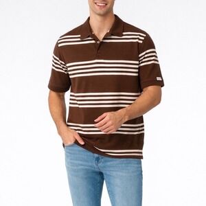 American Eagle Outfitters Brown Striped Short Sleeve Polo Shirt